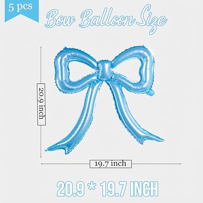 5 Pcs blue Balloons Bow Party Decorations for Bow Birthday Decorations Giant Foil Balloon for boy Baby Shower Bridal Engagement Wedding Decor Bachelorette Party Supplies