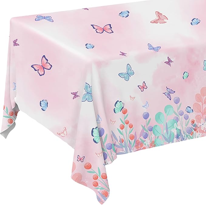 Gatherfun Butterfly Disposable Tablecloth, Plastic Table Cover for Kid’s Birthday Party, 3 PCS, 54”x 108”
