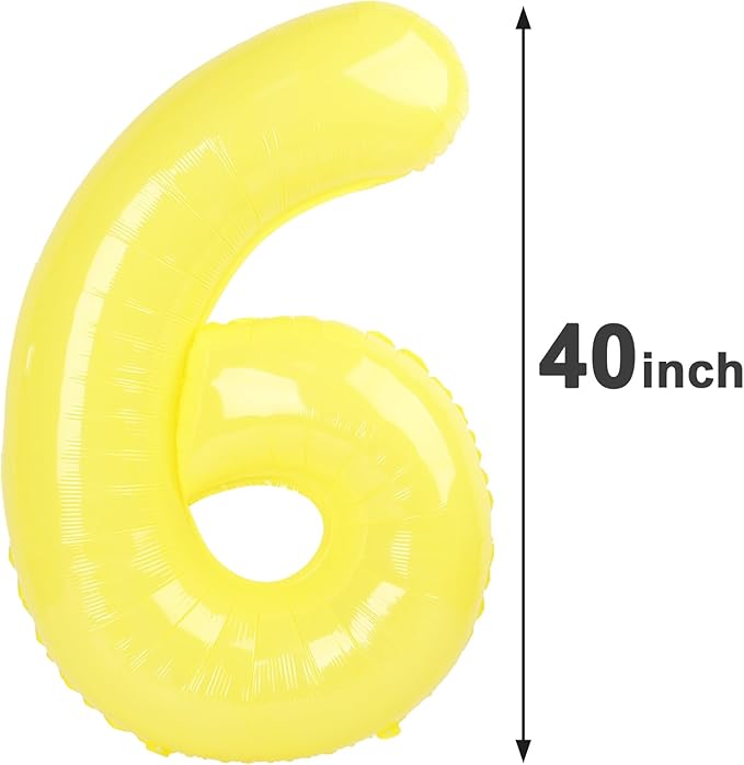 40 Inch Yellow Mylar Foil Number 6 Birthday Balloon, Digital Balloons for 6 16 Boy Girl Party Decorations Supplies, Yellow Big Helium Balloon Numbers for 26 36 46 60 Men Women Anniversary