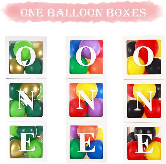 First Birthday Decorations for Boy Girls, ONE Balloon Boxes with Rainbow Balloons, ONE Blocks for Cartoon Watermelon Street Rainbow Theme Baby 1st Birthday Backdrop, Cake Smash Photo Props