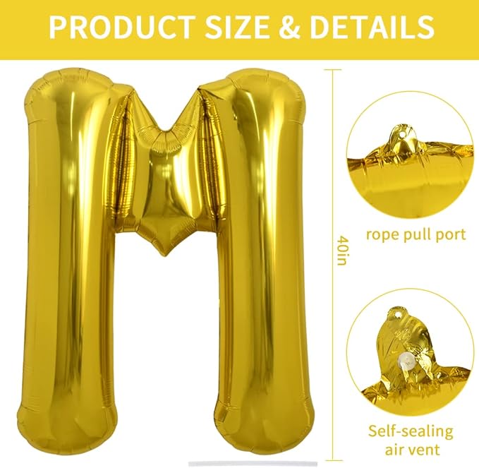 TONIFUL 40 Inch Large Gold Letter M Balloon - Foil Mylar for Birthday Party Anniversary Supplies Decorations