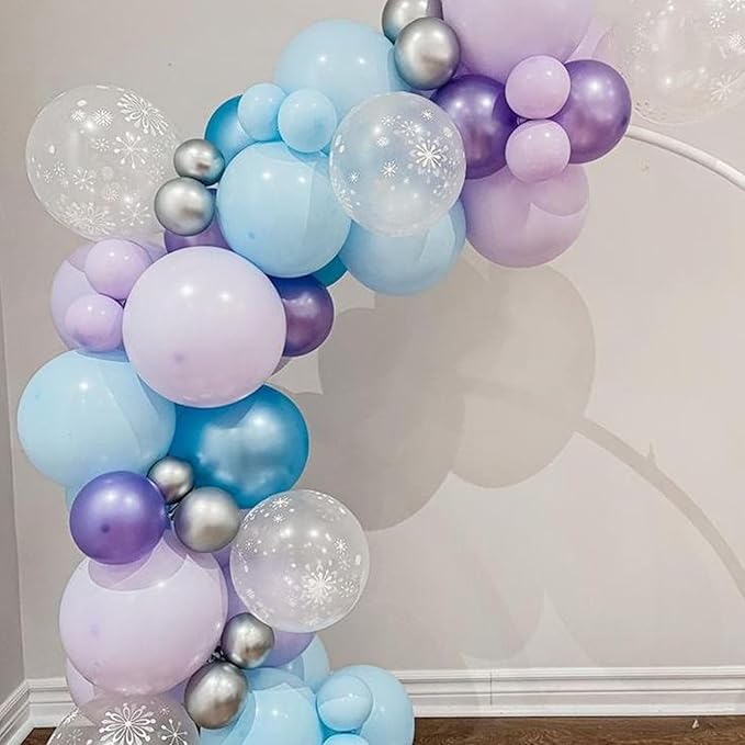Snowflake Balloons, Blue and Purple Balloon with Purple Blue White Silver Balloons Snowflake Confetti Balloons for Baby Shower Party Supplies