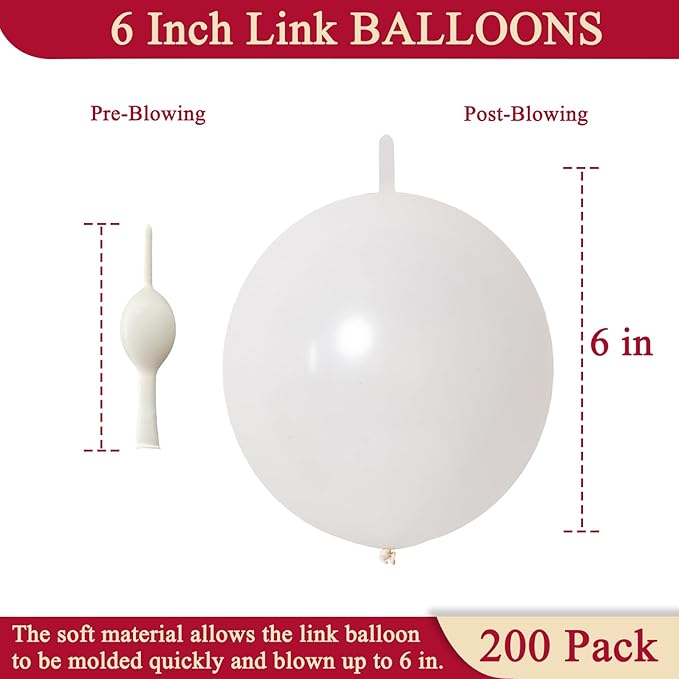 200 Pcs Linking Balloons 6 Inch Link Balloons for Birthday Wedding Party Festival Decorations (Pearl White)