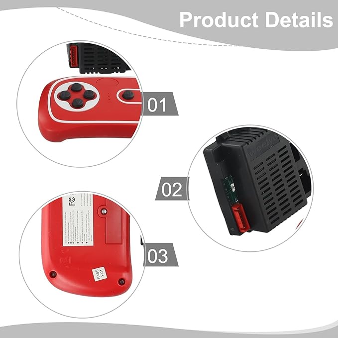 2.4G RC Remote Control Receiver 6V 12V 24V Electric Motor Controller Compatible for Children Electric Toy Car with Battery Installation Instructions(RX18 B 12V Full set red)