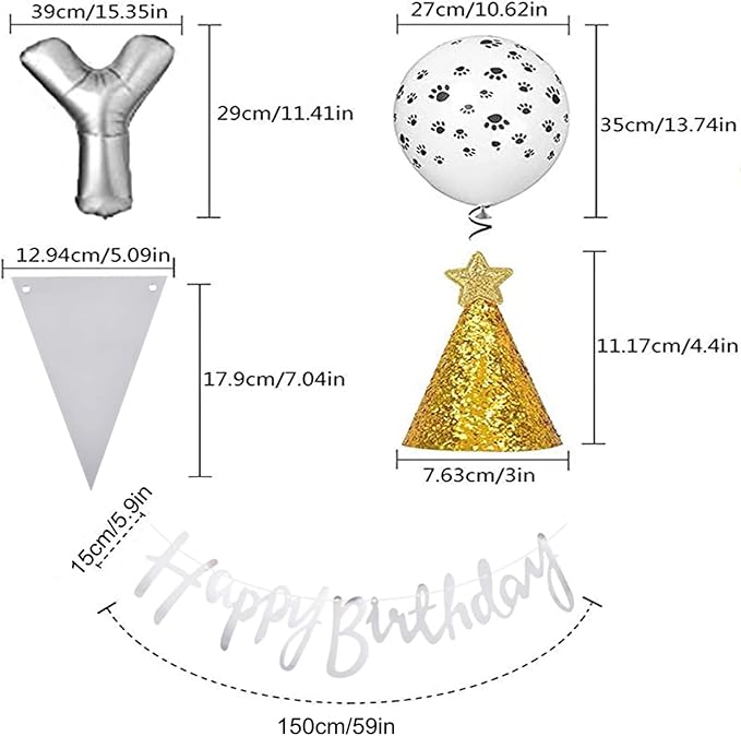Pawty Balloons & Banners - Dog & Cat Birthday Hat, Foil Balloons for Pet Party Decoration
