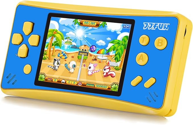 JJFUN Portable Game Console for Kids – 3.2" Screen, 168 Built-in Classic Games, Plug & Play on TV, Rechargeable, No WiFi Needed, Ideal Gift for Boys & Girls, Great for Travel, Holidays & Birthdays