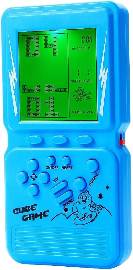 CZT New Retro Block Game Console Green Backlight Large Screen More Convenient for Playing Games Classic Nostalgia Puzzle Built-in 999 in 1 Brick Game Children's Gift (Blue)