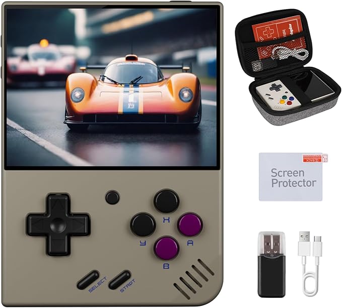 Miyoo Mini Plus, Retro Gaming Console with 64G Memory Card, 3.5-inch IPS Screen, 3000mAH Long Endurance Battery，with Storage Case, Support 10000+ Games (Gray 64G)