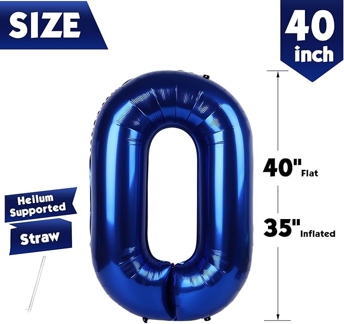 40 Inch Night Blue Number 0 Balloon, Giant Number 0 Balloons for 10th 20th 30th 40th Birthday Decorations, Party Supplies for Baby Boy Girl, Night Blue Party Decor