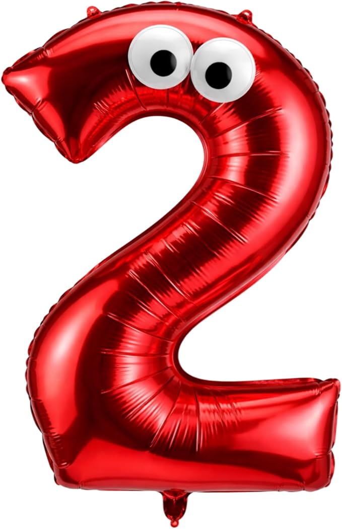 Red Monster Number 2 Balloons 40 Inch Red Monster Theme Birthday Party Decorations Large Foil Balloons for Cartoon Birthday Party Backdrop Celebration Supplies