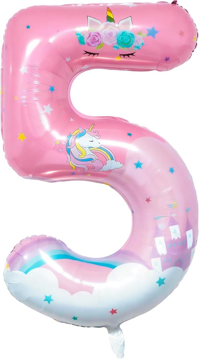Unicorn Birthday Decorations, 40inch Unicorn Number 5 Balloons for Rainbow Unicorn Party Supplies (5)