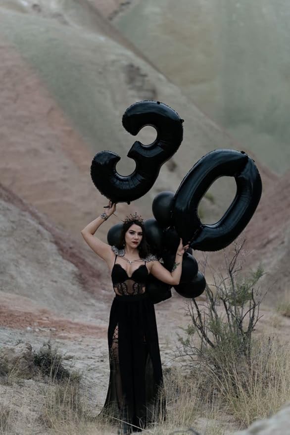 40 Inch Black Number Balloon 0-9(Zero-Nine), Big Size Happy Birthday Balloon, Foil Helium Big Number Balloon for Birthday Celebration Decorations Graduations Anniversary Photo Shoot