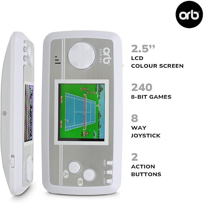 Mini Retro Games Console, 240 in-Built Games, 8-Bit Retro Gaming Handheld Console, 2.5” Full Colour LCD Screen Pocket Console, Immersive Sound Games Console - ThumbsUp!
