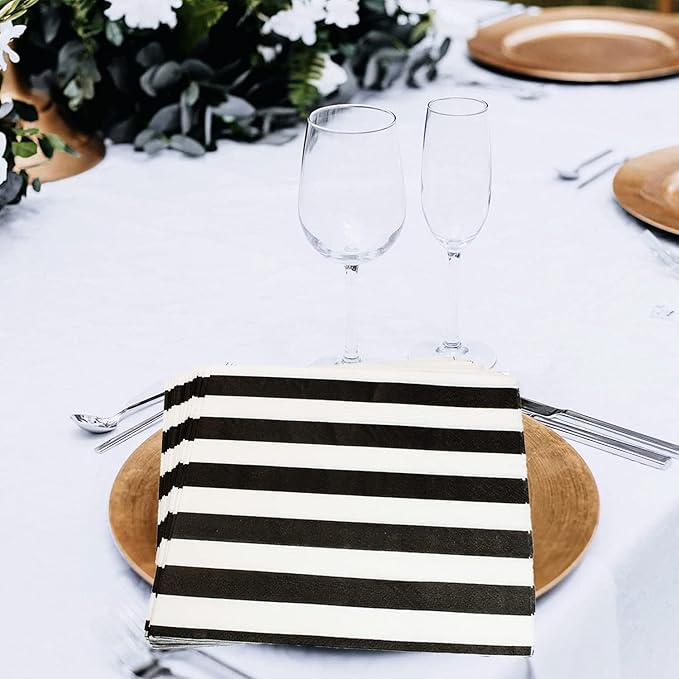 40Pcs Black and White Striped Napkins Black and White Party Supplies Disposable Black and White Cocktail Beverage Party Napkins Black & White Napkins for Baby Shower Black and White Party Decorations