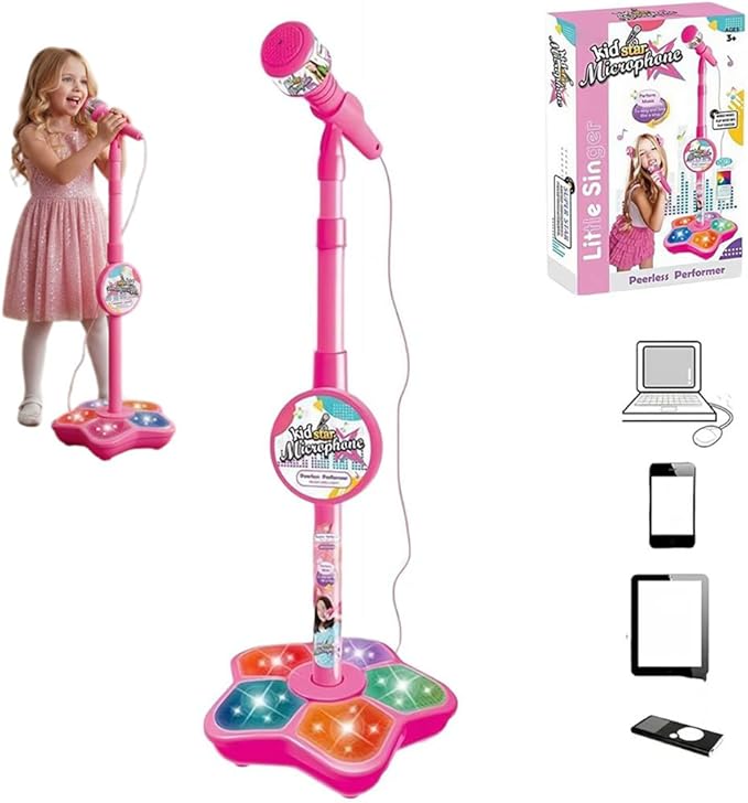 Stand Up Microphone, Kids Microphone with Stand, Multi-Functional Microphones Toy with AdjustableStand, Compatible with Mobile Phones, Kid Microphones for Singing, Musical Toy for Fun Sound Effects