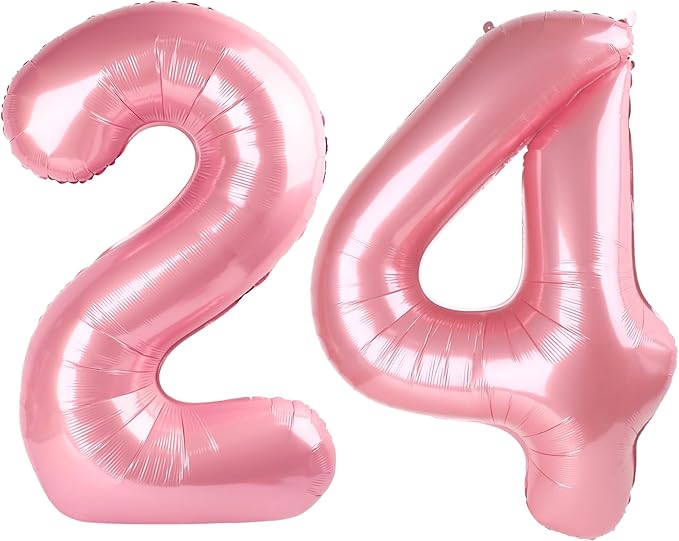 40 Inch Pearlescent Pink Number 24 Balloon Number 24 Balloon 40 Inch, 24th Birthday Party Decorations for Boy or Girl Huge Mylar Anniversary Party Supplies