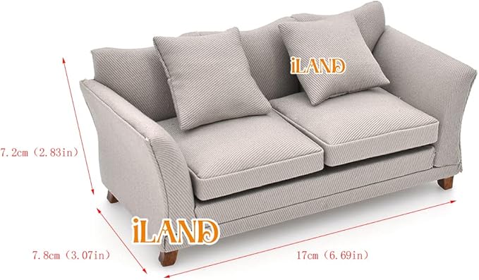 iLAND Modern Dollhouse Furniture on 1/12 Scale, Miniature Couch for Dollhouse Living Room (Khaki Drills)