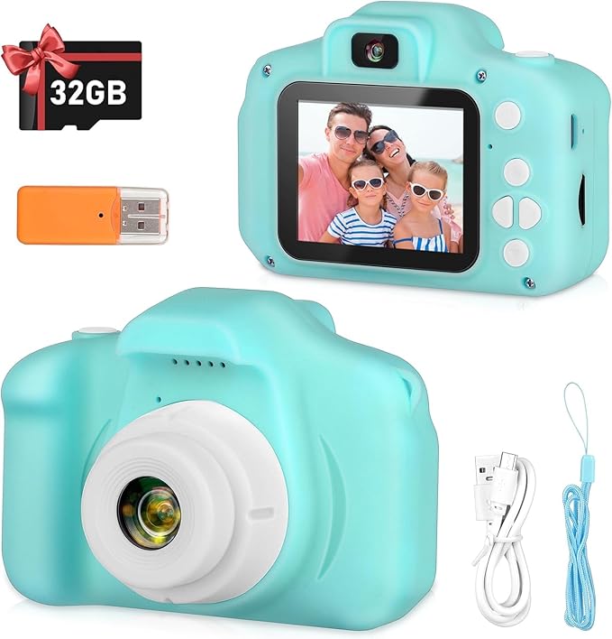 Kids Camera for Boys Girls, Kids Selfie Camera for 6 7 8 9 Year Old Boys Girls, Children Digital Video Camcorder Camera, Christmas Birthday Gifts for Kid Toddler Toys with 32GB SD Card