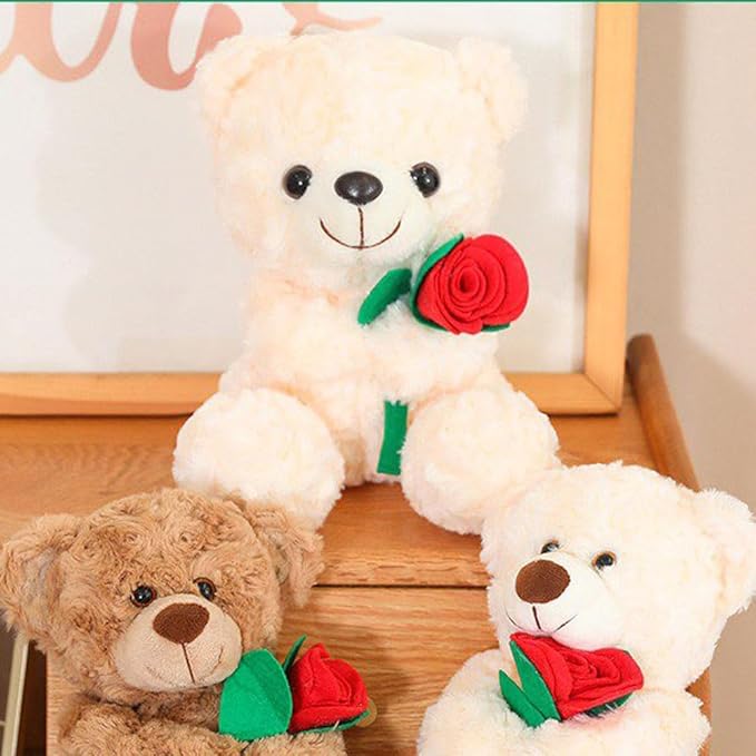 Teddy Bear Stuffed Animal Cute Flower Plush Doll Toy 8 inch for Girls Boys Christmas (Bear Flower White)