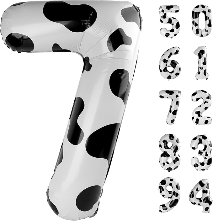 Cow Print 7 Balloon, Number 40 Inch Birthday Party Decorations, 7th Balloon Number, Cow Print Seven Birthday Decorations, Number 7