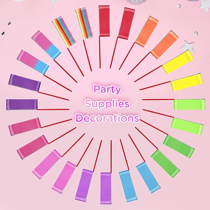 50PCS Multi-colors Dance Ribbons Party Favors for Kids Circus Carnival Rhythmic Gymnastics Ballerina Birthday Party Streamers Decoration, Kids Ribbon Silks Sticks Wands for Girls