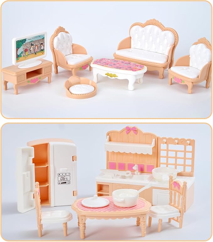 35 Pcs Dollhouse Furniture Accessories Set Mini House Furniture Small Dollhouse Miniature Furniture Play House Accessories 1:12 Tiny Kitchen Bedroom LivingRoom Bathroom Boy Girl Toddler3Y+