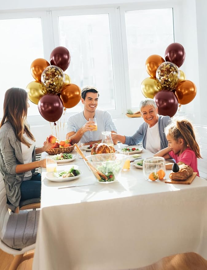 Fall Balloons Thanksgiving Party Balloons - 12 Inch Fall Color Balloon Burgundy Orange Metallic Gold Confetti Balloon for Autumn Little Pumpkin Baby Shower Harvest Thanksgiving Party Decoration