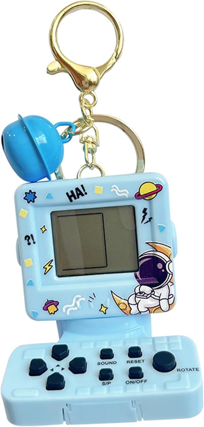 Retro Classic Game Console Pendant Keychain Playable Electronic Miniature Handheld Mini Games Machine with Keychain Ring Gift (X5)