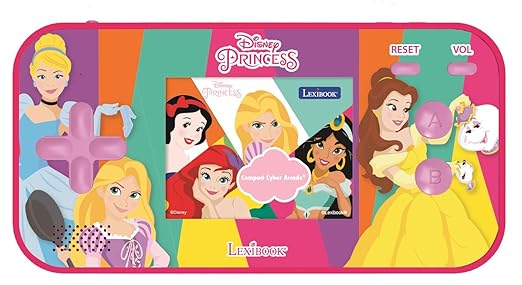 Lexibook Disney Princess Cinderella Ariel Rapunzel Compact Cyber Arcade® Portable Gaming Console, 150 Games, LCD Colour Screen, operates with Batteries, Pink, JL2367DP