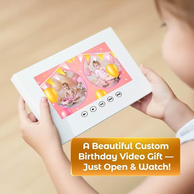 Personalized Baby Birthday Video Greeting Card – Upload Photos for Custom Animated Slideshow – Adorable Gift for Little Ones – 7” HD Display, 4GB Memory, Rechargeable Battery, USB Charging