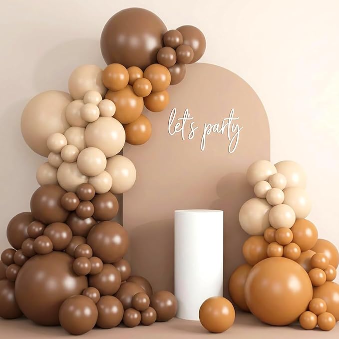 RUBFAC Tan Balloons 129pcs Different Sizes Pack of 18 12 10 5 Inch, Latex Boho Neutral Light Brown Coffee Balloon Garland Arch Kit for Wedding Baby Shower Jungle Safari Fall Birthday Bear Themed Party