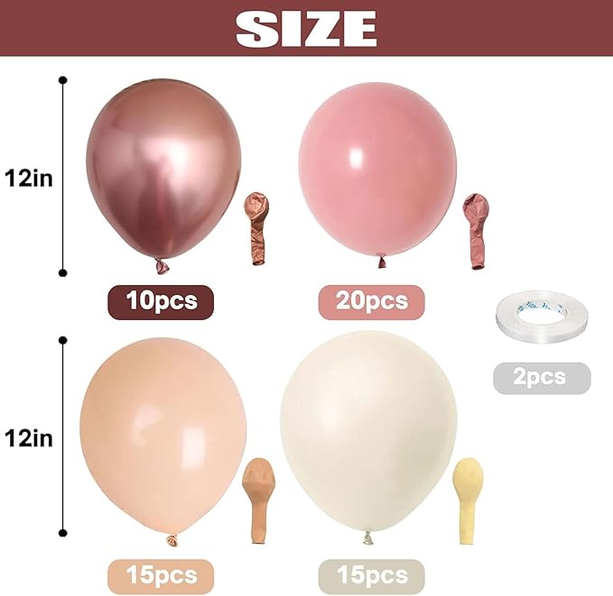 Retro Blush Pink Balloons, 60 Packs 12 Inch Dusty Pink Metallic Chrome Rose Gold White Sand Nude Balloons for Bridal Shower Pumpkin Baby Shower Girls Boho Birthday Wedding Decorations Supplies