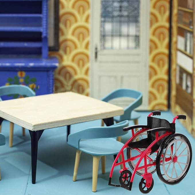 Angoily 1 Set Wheelchair Toys Mini Crutch Models Dollhouse Realistic Mobility Indoor Doll Wheelchair Baby Play Accessories Decorations Model Tiny Doll Playset Diy Landscaping Prop Princess Plastic Red