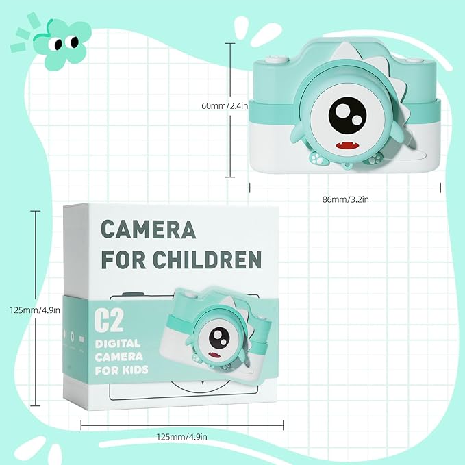 Dinosaur Kids Camera, Non-Game Camera for 3 4 5 6 7 8 9 Yeas Old, 32MP Dual Lens & 1080P HD Video Toddler Children Digital Camera with 32G SD Card, Birthday Festival Gift for Girls Boys 3-12