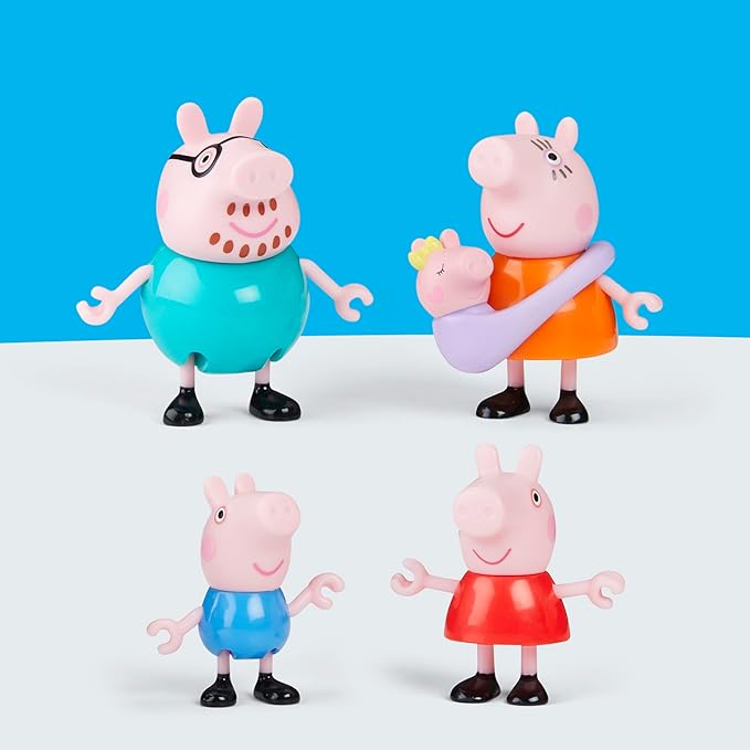 PEPPA PIG Peppa's Family of Five with Baby Evie, Poseable Figures Hold Hands, Preschool Toys for Girls and Boys 3 and Up
