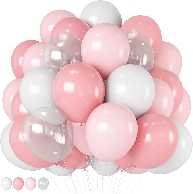 Dusty Pink Balloons 12 Inch Blush Pastel Light Baby Pink and White Latex Party Balloon with Clear Balloons for Women Girls Boho Birthday Wedding Baby Bridal Shower Anniversary Party Decoration