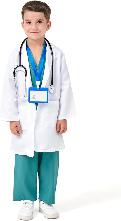 MGparty Doctor Costumes for Kids Halloween Cosplay Dress Up Accessories for Boys Girls Ages 3-10