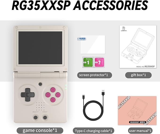 RG35XXSP Handheld Retro Game Console 3.5" IPS Screen 64GB TF Card Preload 4400 electronic Games, 3300mAH Battery Support WiFi Bluetooth HD(Gray NEW)