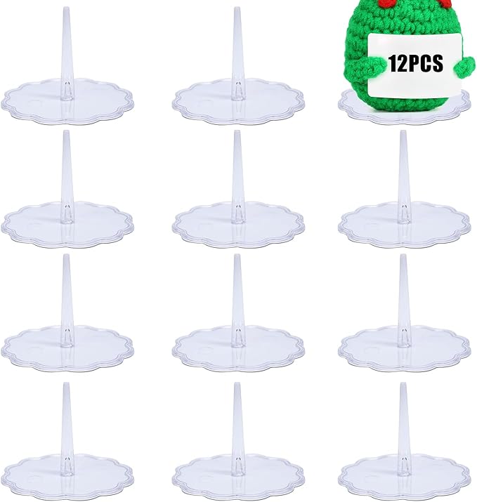 GL-Turelifes 12PCS Crochet Doll Base Needle Holder, Positive Crochet Animals Flowers Plant Stand Mini Doll Toys Display Stand Base Showcase Holder for Toys, Collectible, Miniature Things (SetB)