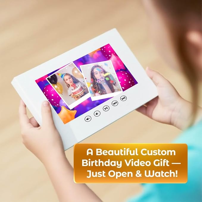 Personalized Kids Video Greeting Card – Upload Your Photos – Animated Birthday Slideshow – 7” IPS Screen, 8GB Internal Memory, Long Battery Life, USB Charger Included