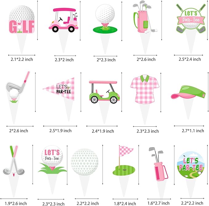Golf Party Cupcake Toppers Pink Golf Birthday Cake Decorations 48PCS Let's Par-tee Golf Theme Cupcake Toppers Golf Party Supplies for Girls Golf Ball Carts Baby Shower Decor