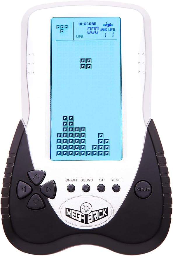 New Retro Block Brick Game Console Large Screen Blue Backlight Brightness can be Adjusted Build in 23 Game Compatible with Lithium Battery/AAA Batteries can Plug in Headphone (Black)
