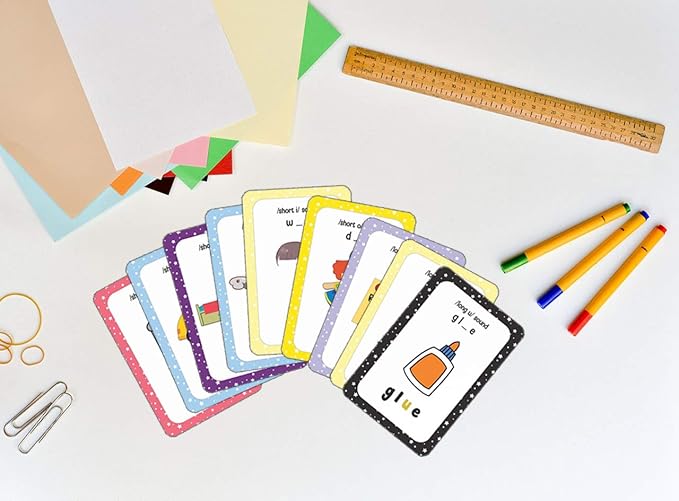 Creanoso Phonics Vowel Sounds Learning Cards for Boys Girls (2-Deck) – Learning Day Care Classroom Nursery Home Teaching Supplementary Educational Card Pack for Parent Teachers Boys Girls