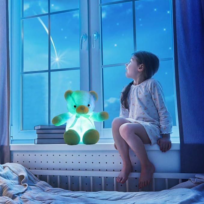 Creative Light Up LED Inductive Teddy Bear Stuffed Animals Plush Toy Colorful Glowing Teddy Bear, 20- Inch(Blue)