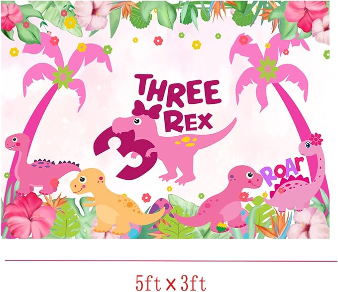 Pink 3rd Dinosaur BackdropParty Supplies