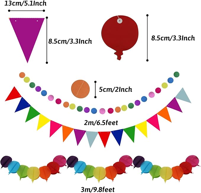 Party Decorations, Colourful Rainbow Foil Fringe Curtain Fiesta Hanging Paper Fans Pompoms Honeycomb Paper Hot air Balloon Garlands for Mexican Cinco De Mayo Taco Birthday Party Supplies