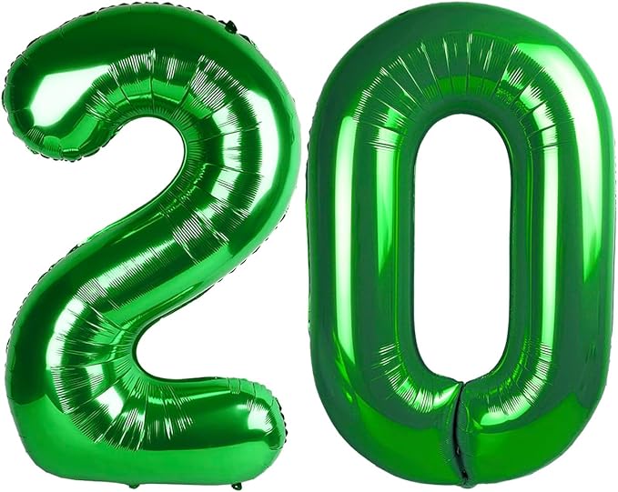 40 Inch Big Green Number 20 Balloon Birthday Decoration, Number 20 Helium Balloon Celebration, Boy Girl Baby Anniversary Party Graduations Supplies Decorations
