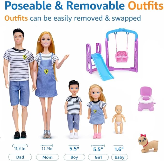 Pregnant Dolls Set of 6 People with Removable Baby, 12 Inch Realistic Mommy Doll Set for Kids, Educational Pregnancy Doll Toy, Role Play Gift for Girls Ages 3+