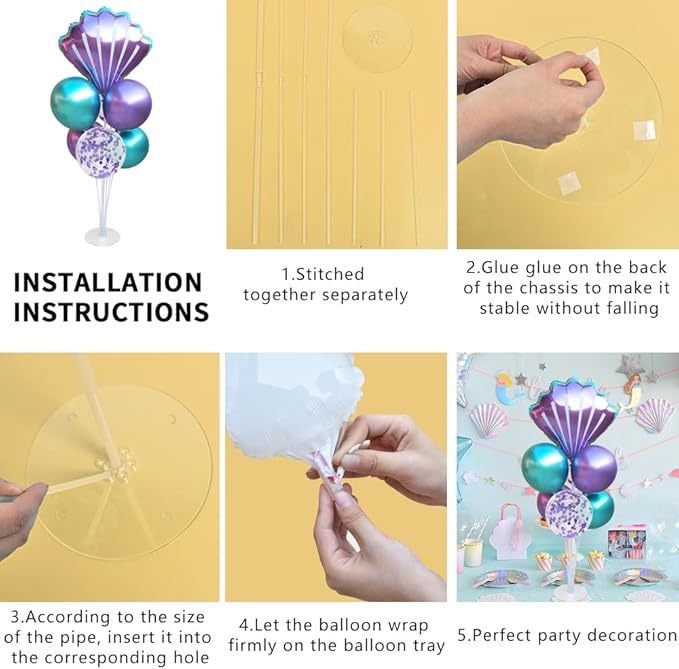Mermaid Table Centerpiece Balloons Stand Kit 2 Sets with 2 Sea Shells Foil Balloons 14 Purple Blue Latex Balloons for Birthday Beach Mermaid Theme Sea Theme Party Mermaid Birthday Decorations