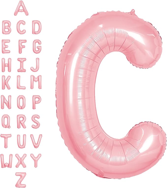 SUWEN 40 Inch Pink Large C Letter Balloons Big Foil Helium Letter Balloons A-Z Jumbo Mylar Happy Birthday Party Decorations for Girl Anniversary Party Supplies